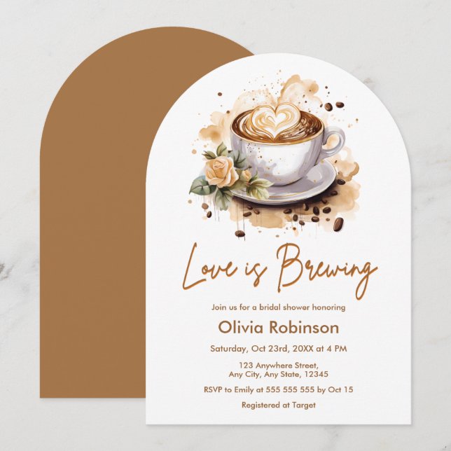 Floral Love is Brewing Brown Coffee Bridal Shower Invitation (Front/Back)