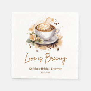 Floral Love is Brewing Brown Coffee Bridal Shower  Napkin