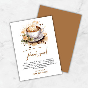 Floral Love is Brewing Brown Coffee Bridal Shower  Thank You Card