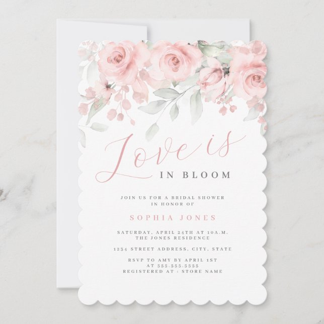 Floral Love is in Bloom Pink Blush Bridal Shower  Invitation (Front)