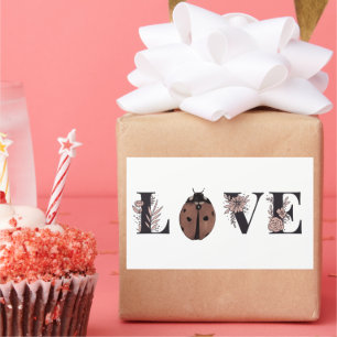 Floral love ladybug font rectangular sticker