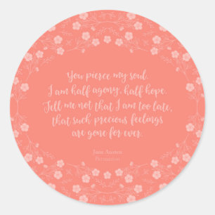 Floral Love Letter Quote Persuasion Jane Austen Classic Round Sticker