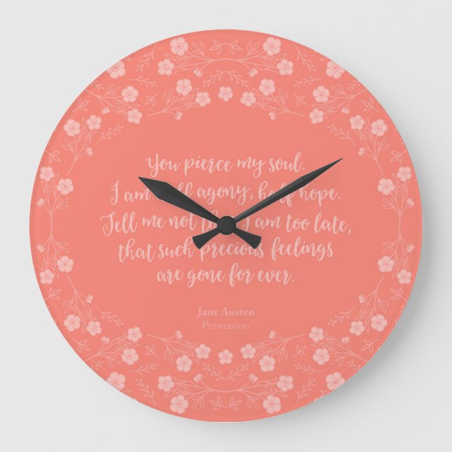 Floral Love Letter Quote Persuasion Jane Austen Large Clock (Front)