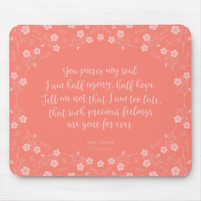 Floral Love Letter Quote Persuasion Jane Austen Mouse Mat (Front)