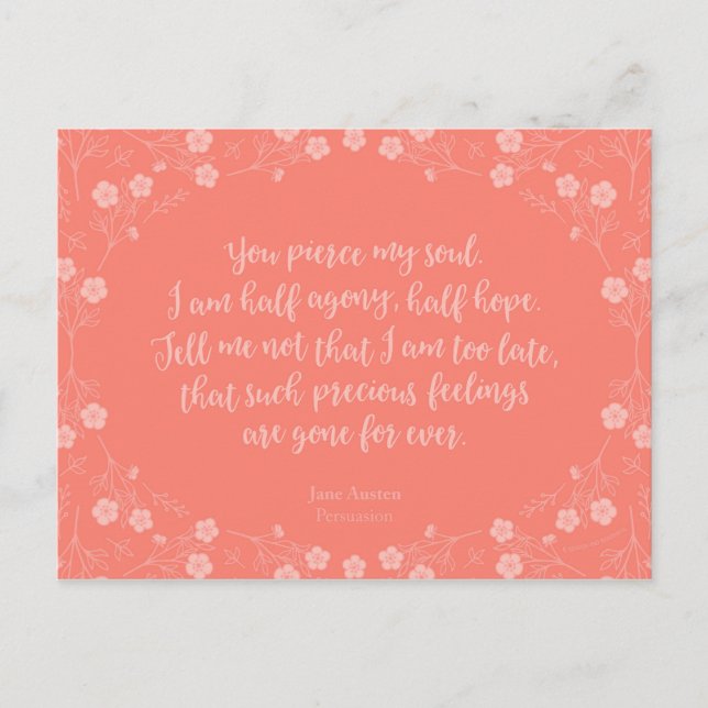 Floral Love Letter Quote Persuasion Jane Austen Postcard (Front)