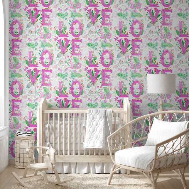 Floral Love Lettering - Seamless Pattern 2 Wallpaper (Kids)