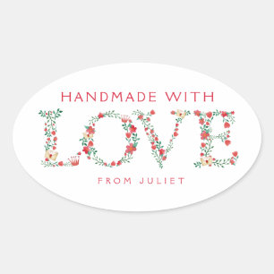 Floral LOVE Letters   Made with Love Oval Sticker