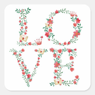 Floral LOVE Letters Valentine's Square Sticker