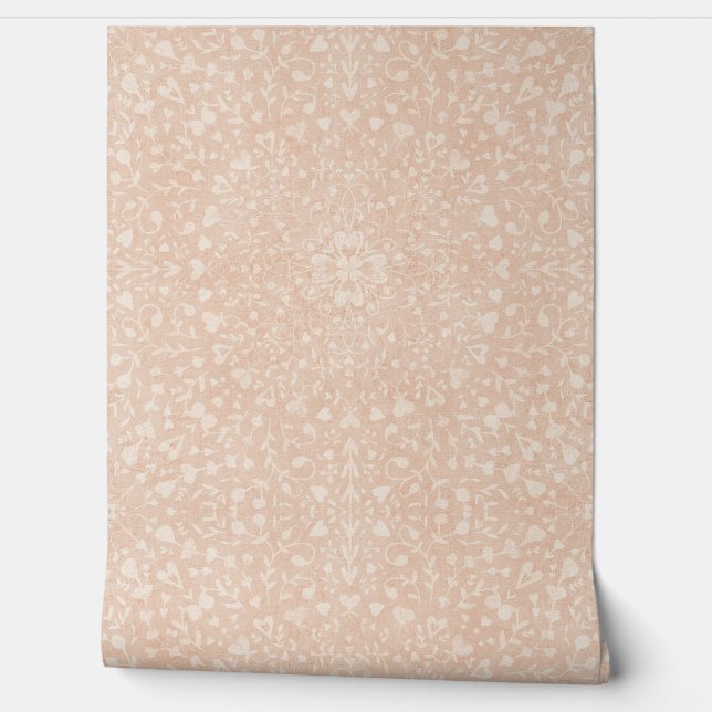 Floral love mandala clay pink wallpaper (Unrolling)