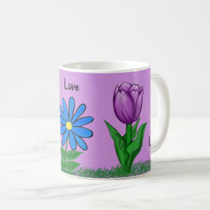 Floral Love Personalised Purple Mugs