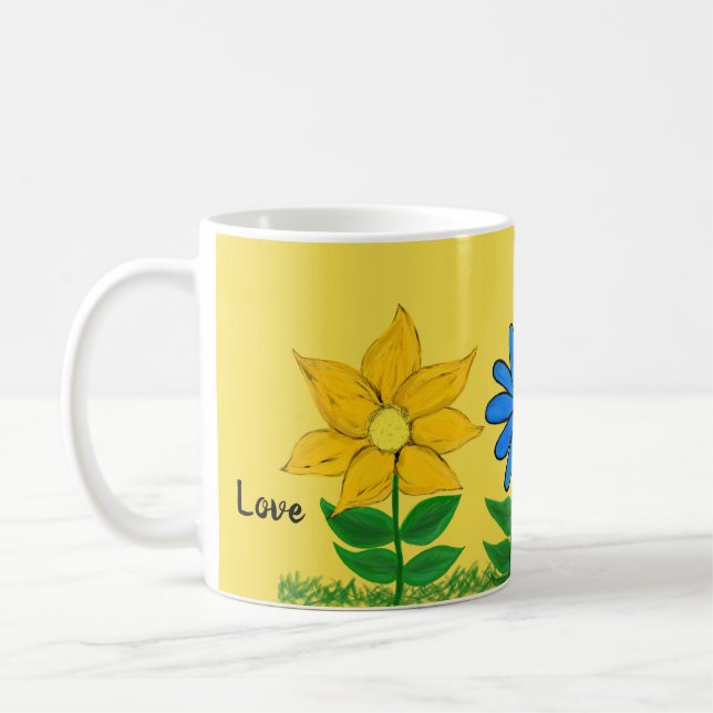 Floral Love Personalised Yellow Mugs (Left)