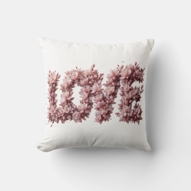 Floral 'LOVE' Pillow | Pink Cherry Blossom  (Front)