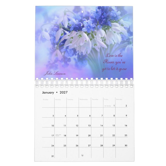 Floral Love Quotes Calendar (Jan 2027)