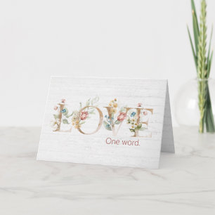 Floral Love Text On Wood Card