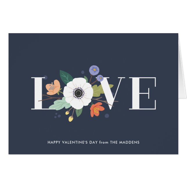 Floral Love Valentine's Day Card - Midnight (Front Horizontal)