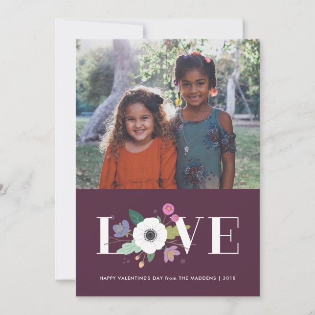 Floral Love Valentine's Day Card - Plum (Front)