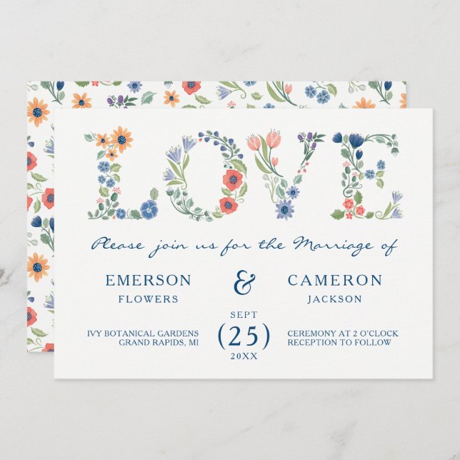 Floral LOVE Wedding Invitation (Front/Back)