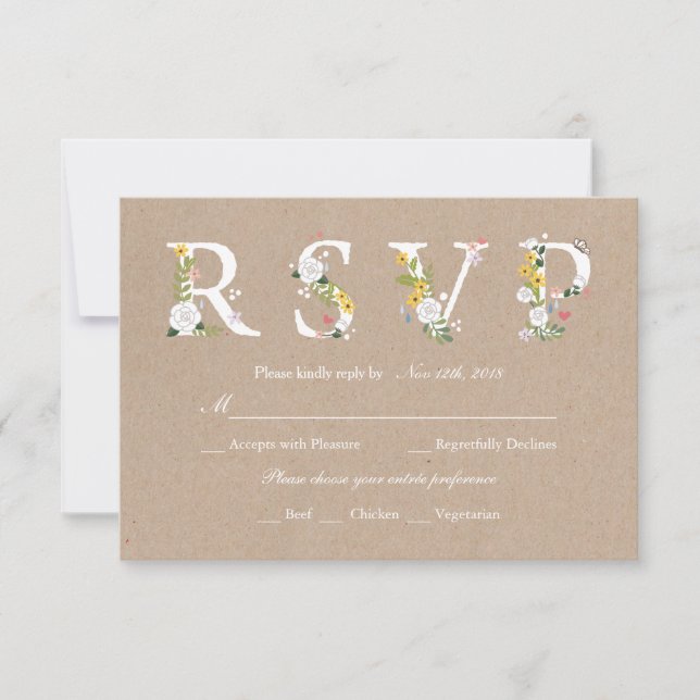Floral Love Wedding RSVP - changeable background (Front)