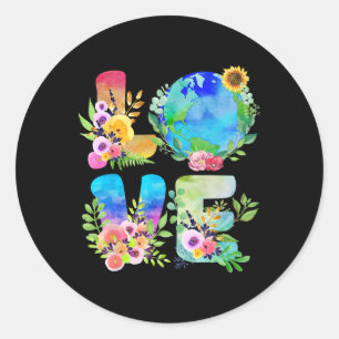 Floral Love World Earth Day Every Day Environmenta Classic Round Sticker
