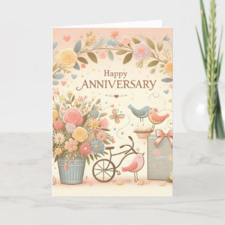 Floral Lovebirds Happy Anniversary Card