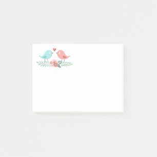 Floral Lovebirds Pink And Blue Wedding Love Post-it Notes