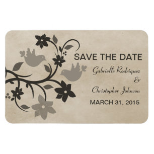 Floral Lovebirds Save the Date Magnet, Gray Magnet