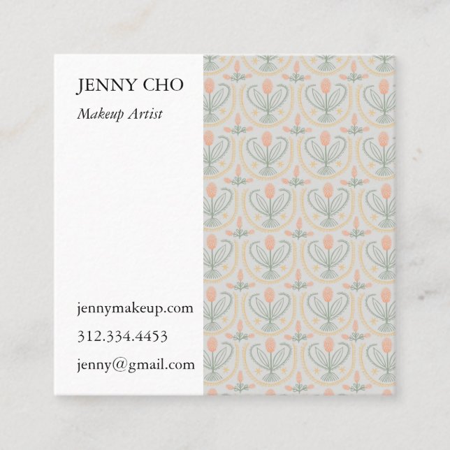 Floral Lucile Tiles Geometric Soft Grey Pink Square Business Card (Front)