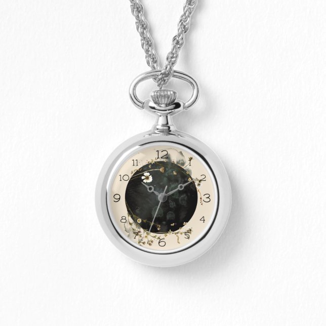 Floral Lunar Phase Necklace Watch (Front)
