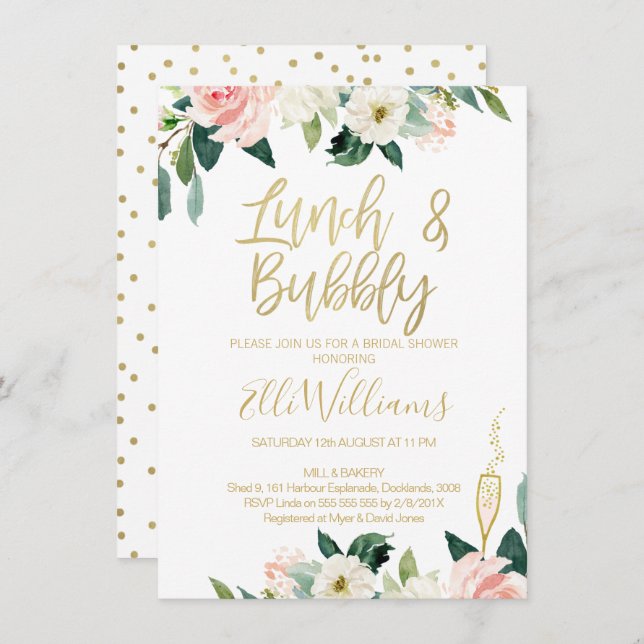 Floral Lunch & Bubbly Bridal Shower Invitation (Front/Back)