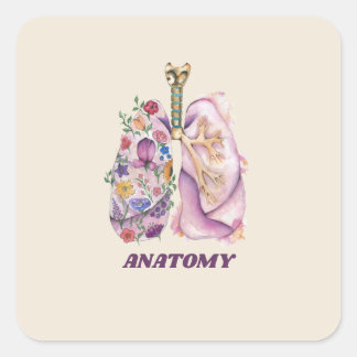 Floral Lung Anatomy Watercolor Medical Design Square Sticker