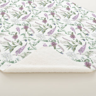 Floral Lupin Heather Scottish Pattern Sherpa Blanket