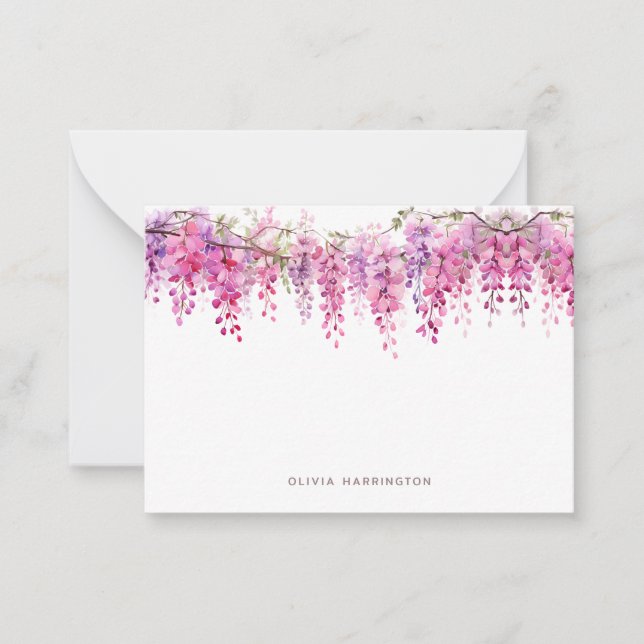 Floral Lush Foliage Wisteria Watercolor Mini Card (Front)