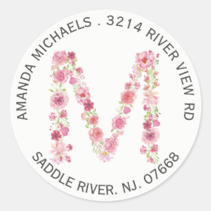 Floral M Initial Monogram Return Address Sticker