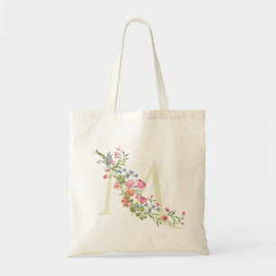 floral M monogram wedding spring Bridal Shower Tote Bag