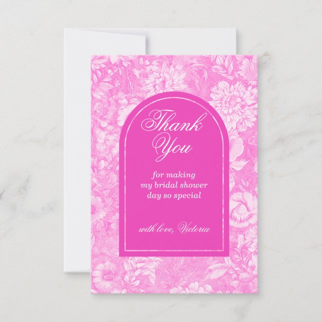 Floral Magenta Pink Bridal Shower Thank You Card (Front)