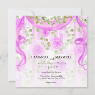 Floral Magenta Ribbon Handfasting Wedding Invitation
