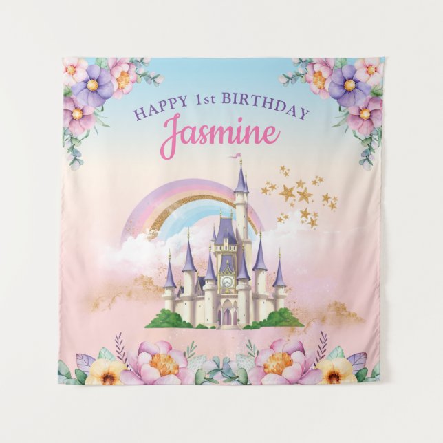Floral Magical Princess Castle Backdrop & Tapestry (Front)