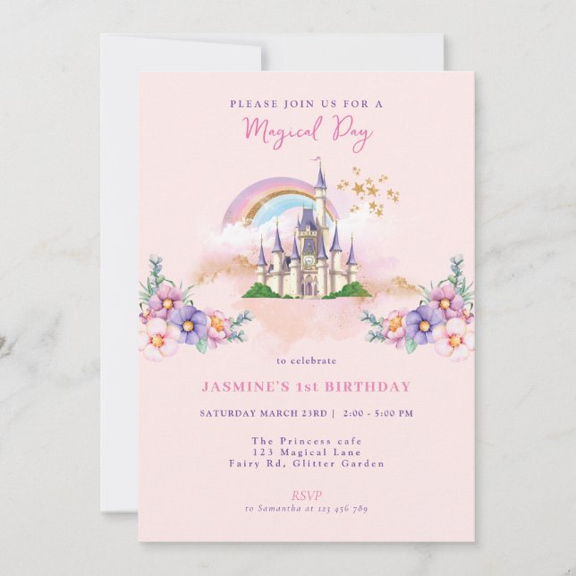 Floral Magical Princess Castle Invitation (Front)