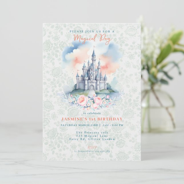 Floral Magical Princess Castle Invitation (Standing Front)
