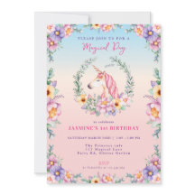 Floral Magical Unicorn Birthday Invitation