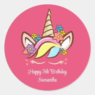 Floral Magical Unicorn Colourful Girl Birthday Classic Round Sticker