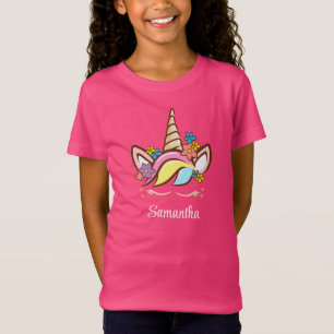 Floral Magical Unicorn Colourful Girl Name T-Shirt