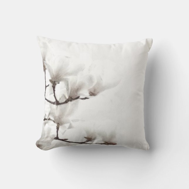 Floral Magnolia Black & White Watercolor Cushion (Front)