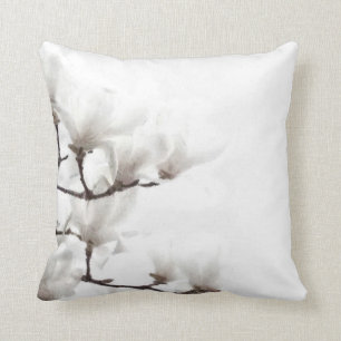 Floral Magnolia Black & White Watercolor Cushion