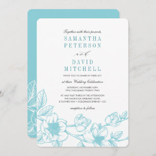 Floral Magnolia Branch Pale Blue Wedding Invitation