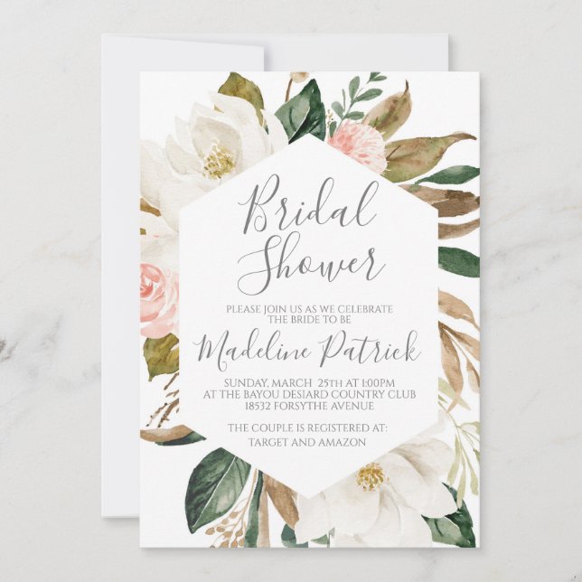 Floral Magnolia Bridal Shower Invitation (Front)