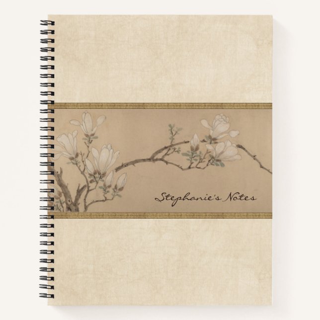Floral Magnolia Fine Art Antique Japanese Painting Notebook (Front)