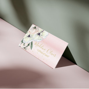 Floral Magnolia Modern Stylish Gold Business Card