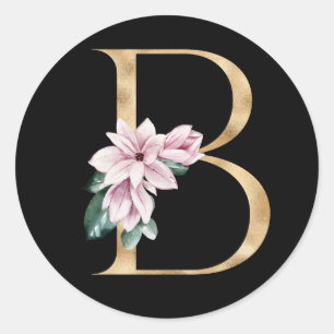 Floral magnolia monogram in gold letter B Classic Round Sticker