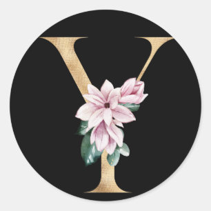 Floral magnolia monogram in gold letter Y Classic Round Sticker